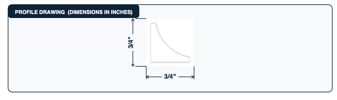 Cove Moulding Flex profile drawing with dimensions in inches